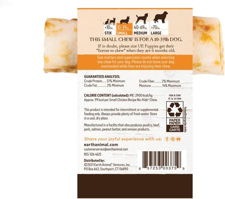 Show full view: Earth Animal No-Hide Small Rolls Long Lasting Natural Rawhide Alternative Chicken Recipe Chew Dog Treats, 1 count slide 3 of 12