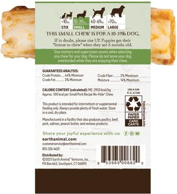 Show full view: Earth Animal No-Hide Small Rolls Long Lasting Natural Rawhide Alternative Pork Recipe Chew Dog Treats, 1 count slide 3 of 12