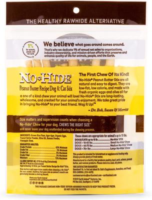Show full view: Earth Animal No-Hide Stix Long Lasting Natural Rawhide Alternative Peanut Butter Vegetarian Recipe Chew Dog & Cat Treat Sticks, 10 count slide 3 of 12
