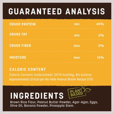 Show full view: Earth Animal No-Hide Stix Long Lasting Natural Rawhide Alternative Peanut Butter Vegetarian Recipe Chew Dog & Cat Treat Sticks, 10 count slide 8 of 12