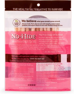 Show full view: Earth Animal No-Hide Stix Long Lasting Natural Rawhide Alternative Salmon Recipe Chew Dog & Cat Treat Sticks, 10 count slide 3 of 12