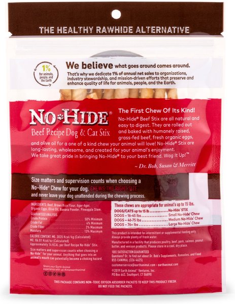 Earth Animal No-Hide Stix (2 Pack) - Peanut Butter Flavored Natural Dog Chews