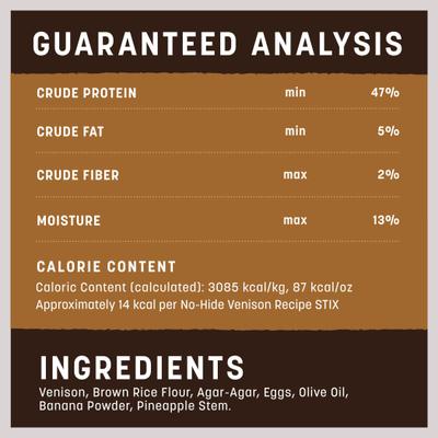 Show full view: Earth Animal No-Hide Stix Long Lasting Natural Rawhide Alternative Venison Recipe Chew Dog & Cat Treat Sticks, 10 count slide 8 of 12