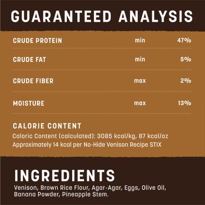 Show full view: Earth Animal No-Hide Stix Long Lasting Natural Rawhide Alternative Venison Recipe Chew Dog & Cat Treat Sticks, 20 count slide 8 of 12