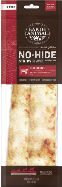 Show full view: Earth Animal No-Hide Strips Thin Natural Rawhide Alternative Beef Recipe Dog Treat, 4 count slide 1 of 13