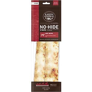 Earth Animal No-Hide Strips Thin Natural Rawhide Alternative Beef Recipe Dog Treat, 4 count