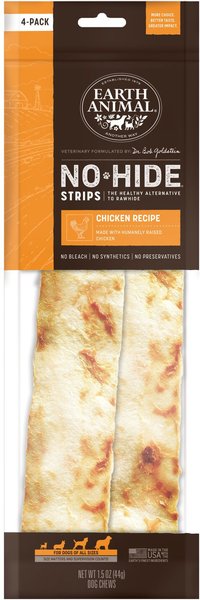 Earth Animal No-Hide Strips Thin Natural Rawhide Alternative Chicken Recipe Dog Treat