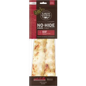 Earth Animal No-Hide Strips Thin Natural Rawhide Alternative No Beef Vegetarian Recipe Chew Dog Treat, 4 count