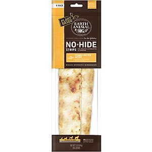 Earth Animal No-Hide Strips Thin Natural Rawhide Alternative Peanut Butter Vegetarian Recipe Dog Chew Treat, 4 count