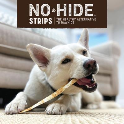 Show full view: Earth Animal No-Hide Strips Thin Natural Rawhide Alternative Peanut Butter Vegetarian Recipe Dog Chew Treat, 4 count slide 6 of 13