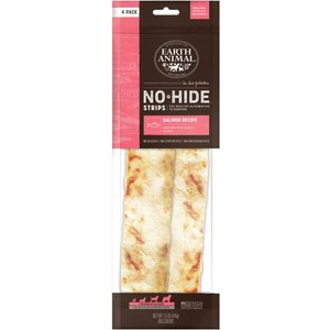 Earth Animal No-Hide Strips Thin Natural Rawhide Alternative Salmon Recipe Chew Dog Treat, 4 count