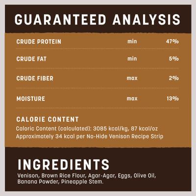 Show full view: Earth Animal No-Hide Strips Thin Natural Rawhide Alternative Venison Recipe Dog Chew Treat, 4 count slide 10 of 12