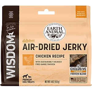 Earth Animal Wisdom Air-Dried Chicken Recipe Premium Natural Jerky Strips Dog Treats, 4-oz bag