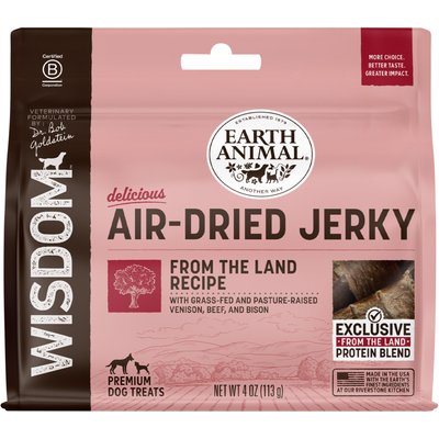 Earth Animal Earth Animal Wisdom Air-Dried From the Land Recipe with Venison, Beef, & Bison Premium Natural Jerky Strips Dog Treats, 4-oz bag