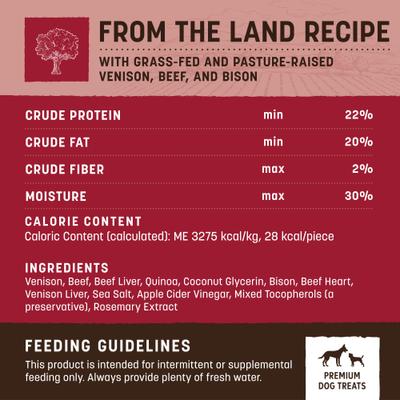 Show full view: Earth Animal Wisdom Air-Dried From the Land Recipe with Venison, Beef, & Bison Premium Natural Jerky Strips Dog Treats, 4-oz bag slide 6 of 10