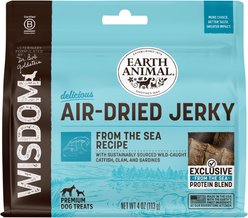 Earth Animal Wisdom Air-Dried From the Sea Recipe with Catfish, Clams, & Sardines Premium Natural Jerky Strips Dog Treats, 4-oz bag