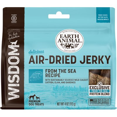 Earth Animal Earth Animal Wisdom Air-Dried From the Sea Recipe with Catfish, Clams, & Sardines Premium Natural Jerky Strips Dog Treats, 4-oz bag