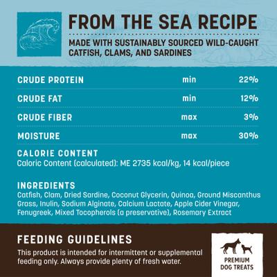 Show full view: Earth Animal Wisdom Air-Dried From the Sea Recipe with Catfish, Clams, & Sardines Premium Natural Jerky Strips Dog Treats, 4-oz bag slide 6 of 10