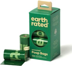 Earth Rated Dog Poop Bags, Refill Rolls, Unscented, 120 count