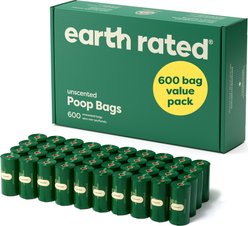Earth Rated Dog Poop Bags, Refill Rolls, Unscented, 600 count
