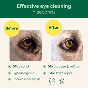 Earth Rated Hypoallergenic Pet Eye Wipes Fragrance Free, 70 count