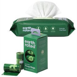 Earth Rated Lavender Scented Poop Bags, 120 count + Grooming Dog Wipes, 100 count