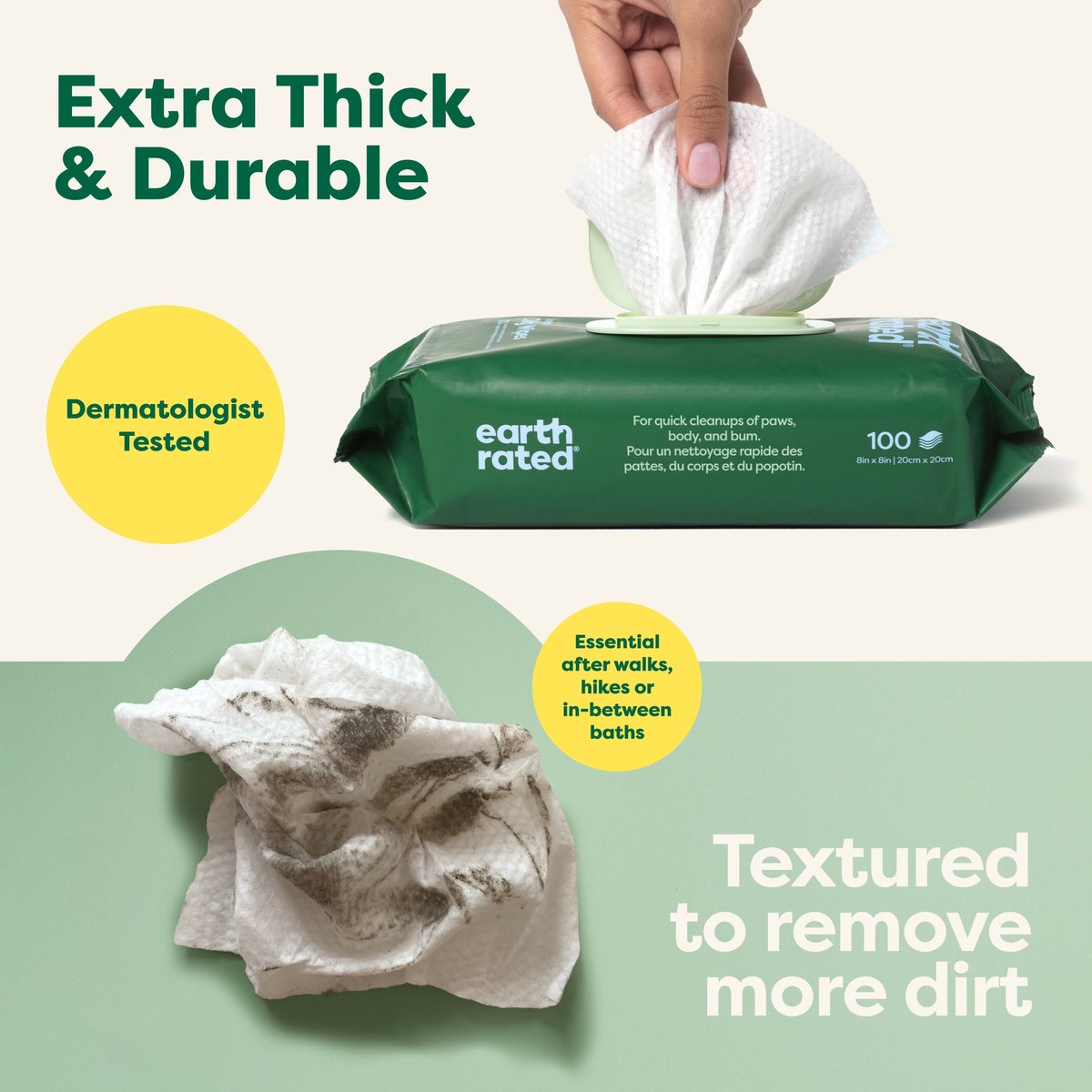 Earth Rated Thick Hypoallergenic Dog Grooming Wipes