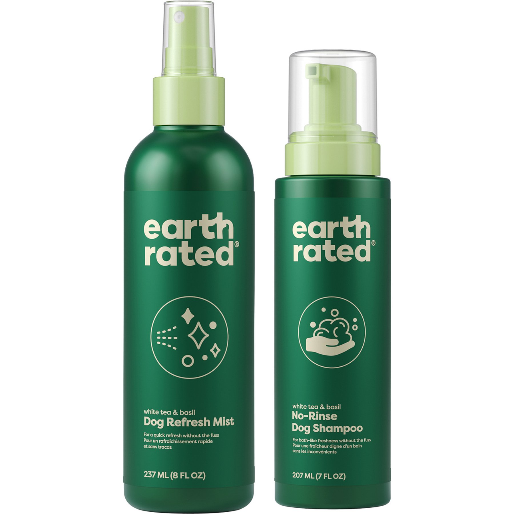 Earth Rated Waterless White Tea & Basil Dog Bath Bundle: Deodorizing Refresh Mist + No-Rinse Foaming Dog Shampoo