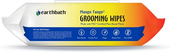 Earthbath Mango Tango Cat & Dog Grooming Wipes, 100 count