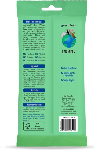 Earthbath Ear Wipes for Dogs & Cats