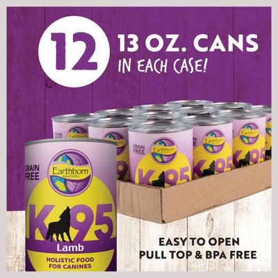 Show full view: Earthborn Holistic K95 Lamb Recipe Grain-Free Canned Dog Food, 13-oz can, bundle of 24  slide 3 of 9