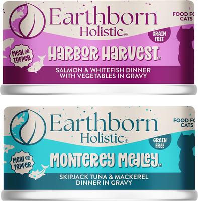 Show full view: Earthborn Holistic Monterey Medley Grain-Free Natural Canned Cat & Kitten Food, 5.5-oz, case of 24 + Earthborn Holistic Harbor Harvest Grain-Free Natural Canned Cat & Kitten Food, 5.5-oz, case of 24 slide 1 of 10