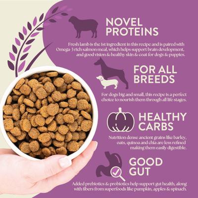 Show full view: Earthborn Holistic Unrefined Roasted Lamb with Ancient Grains & Superfoods Dry Dog Food, 25-lb bag slide 5 of 10