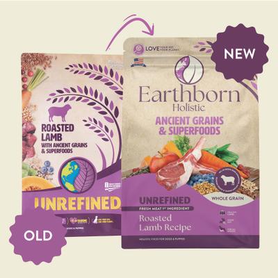 Show full view: Earthborn Holistic Unrefined Roasted Lamb with Ancient Grains & Superfoods Dry Dog Food, 25-lb bag slide 9 of 10