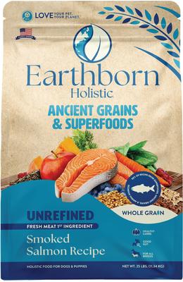 Show full view: Earthborn Holistic Unrefined Smoked Salmon with Ancient Grains & Superfoods Dry Dog Food, 25-lb bag slide 3 of 10