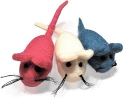 Earthtone Solutions Felted Wool Cat Mouse Toys, 3-pack, Blue & White & Pink