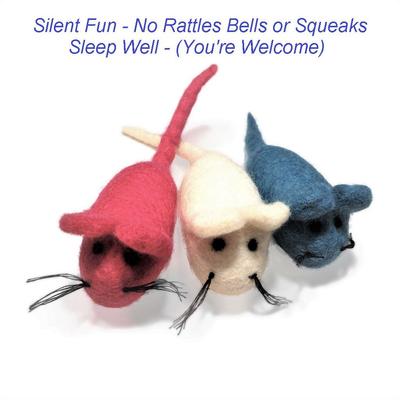 Show full view: Earthtone Solutions Felted Wool Cat Mouse Toys, 3-pack, Blue & White & Pink slide 4 of 6