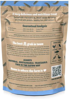 Show full view: Eaton Pet & Pasture Premium Grubs USA Grown Black Soldier Fly Larvae Bird Treats, 1.5-lb bag slide 2 of 8