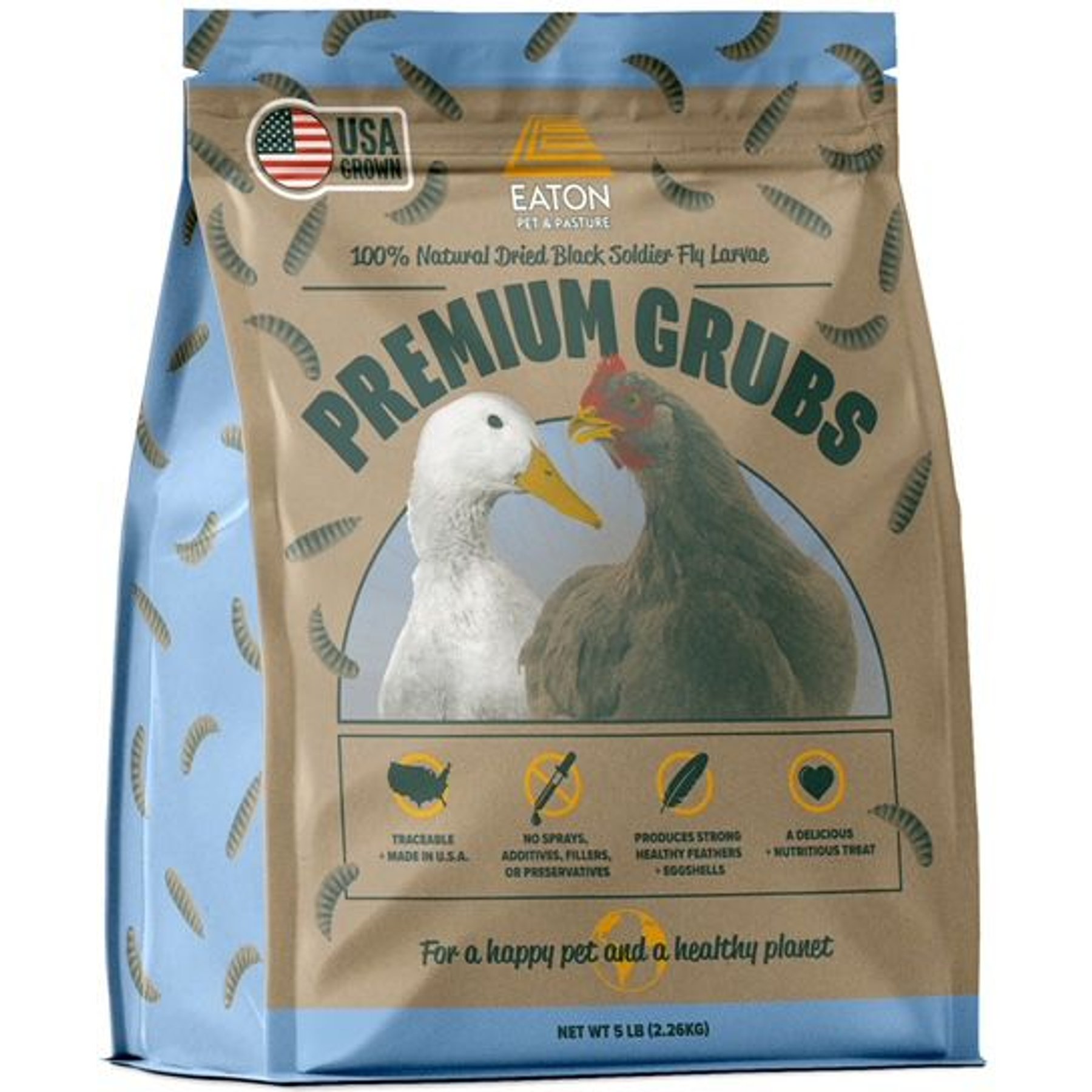 Eaton Pet & Pasture Premium Grubs USA Grown Dried Black Soldier Fly Larvae Chicken Treats, 5-lb bag