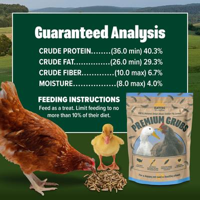 Show full view: Eaton Pet & Pasture Premium Grubs USA Grown Dried Black Soldier Fly Larvae Chicken Treats, 5-lb bag slide 3 of 7