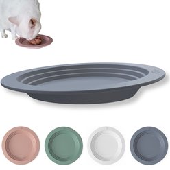 EcoLeo Anti Whisker Fatigue Shallow Non-Skid Silicone Tilted Dog & Cat Bowl Small, Gray