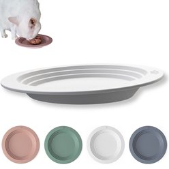 EcoLeo Anti Whisker Fatigue Shallow Non-Skid Silicone Tilted Dog & Cat Bowl Small, Soft White