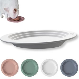 EcoLeo Anti Whisker Fatigue Shallow Non-Skid Silicone Tilted Dog & Cat Bowl Small, Soft White