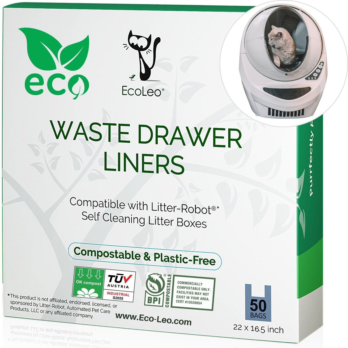 EcoLeo Automatic Litter-Robot Compatible with Handles Cat Litter Box Replacement Liners, 50 count