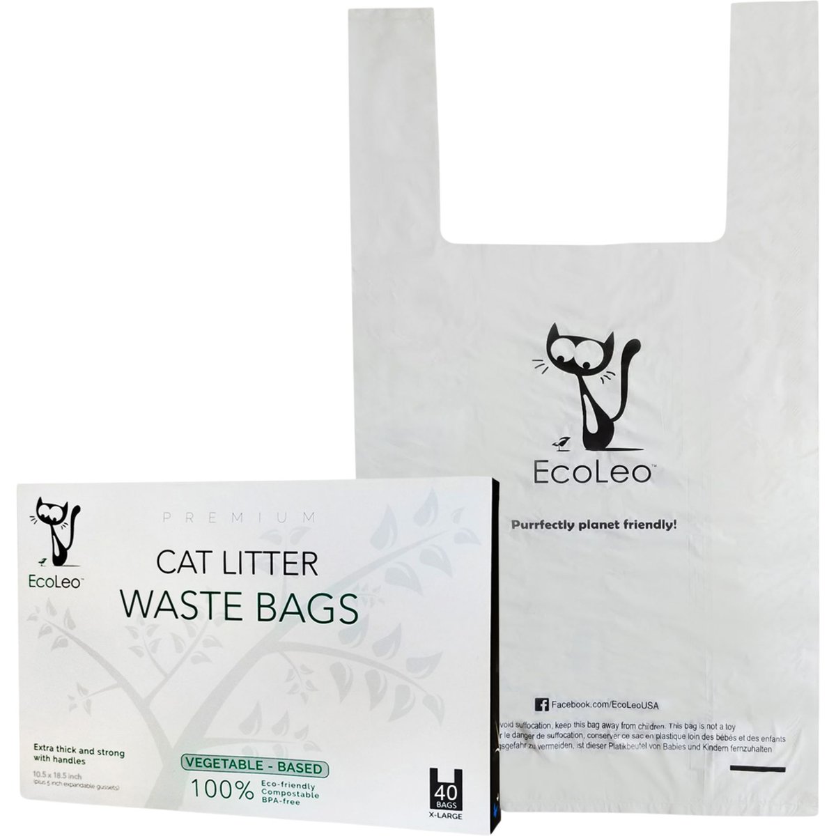 EcoLeo Eco-Friendly Cornstarch Blend Litter Scoop Cat Waste Bags, 40 count