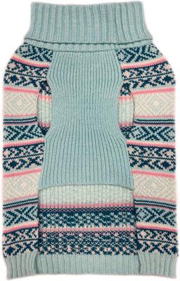 Show full view: Eddie Bauer Camano Fair Isle Dog Sweater, Aqua & Pink, Large slide 3 of 6