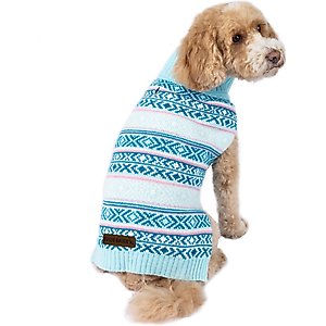 Eddie Bauer Camano Fair Isle Dog Sweater, Aqua & Pink, Medium