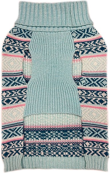Show full view: Eddie Bauer Camano Fair Isle Dog Sweater, Aqua & Pink, Small slide 3 of 6