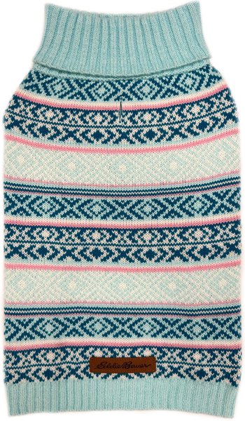 Show full view: Eddie Bauer Camano Fair Isle Dog Sweater, Aqua & Pink, Small slide 2 of 6