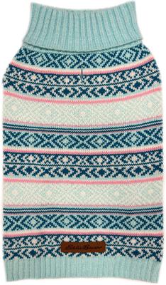 Show full view: Eddie Bauer Camano Fair Isle Dog Sweater, Aqua & Pink, Small slide 2 of 6